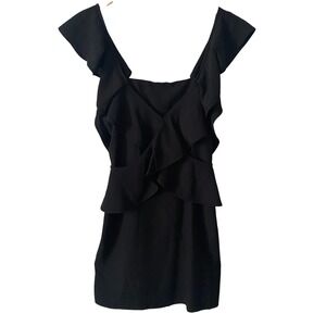 Storia Anthropologie‎ Sz Sm Romantic Black Ruffle Mini Dress V-Neck Smocked Back